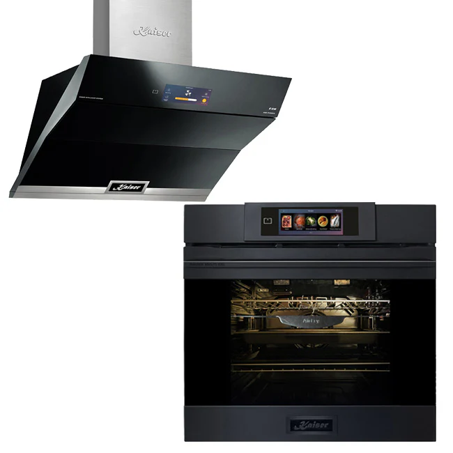 La Perle Noire 60cm Pyrolytic Oven & 90cm TFT Cooker Hood (Black Moire)