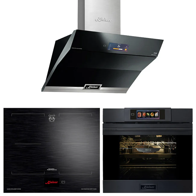 La Perle Noire Electric Oven, 59cm Induction Hob & Cooker Hood Bundle (Black Moire)